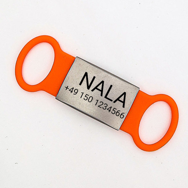 Etiqueta para perro de silicona sin sonajero con placa de acero inoxidable para collares, incluye grabado GRATUITO