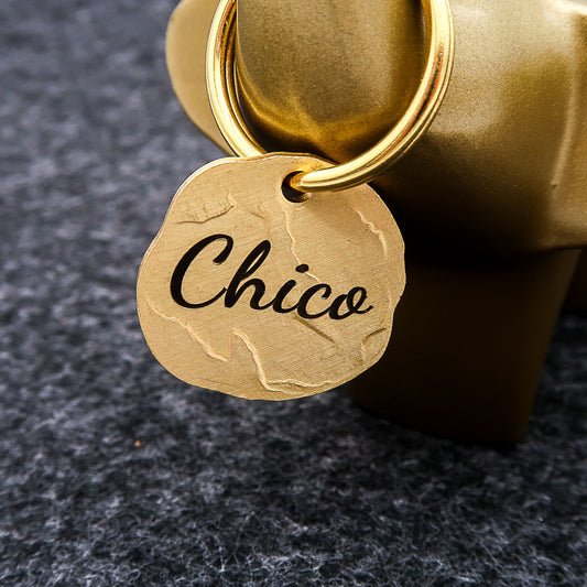 Extravagante chapa de perro vintage personalizada con grabado, material latón, 25mm
