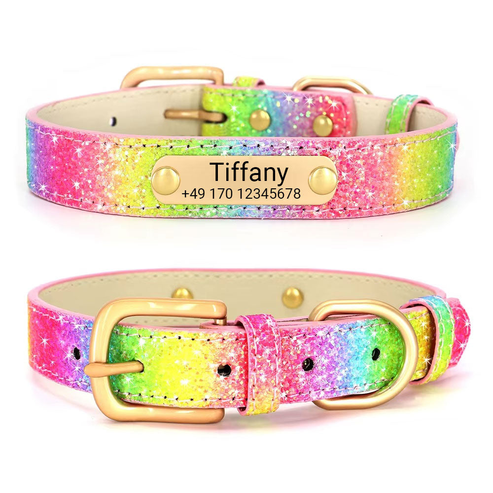 Collar para perro "Tiffany" personalizado con nombre y teléfono. Grabado láser incluido.