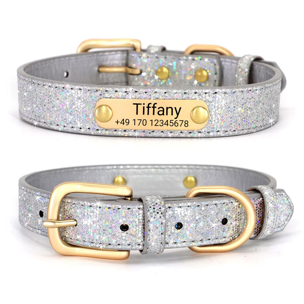 Collar para perro "Tiffany" personalizado con nombre y teléfono. Grabado láser incluido.
