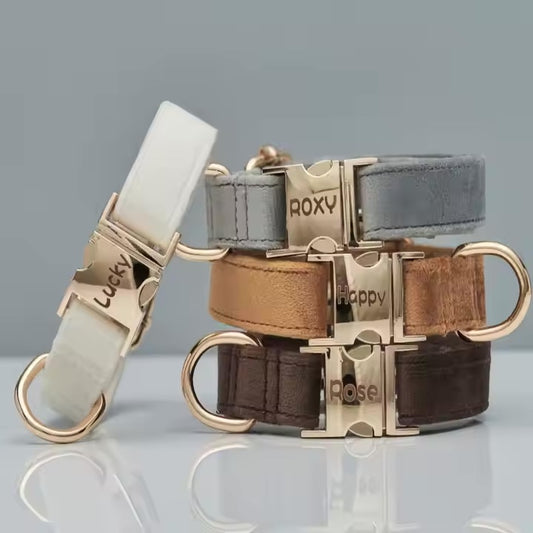 Collar de terciopelo personalizado para perro "Emilia" con grabado – Ajustable y elegante
