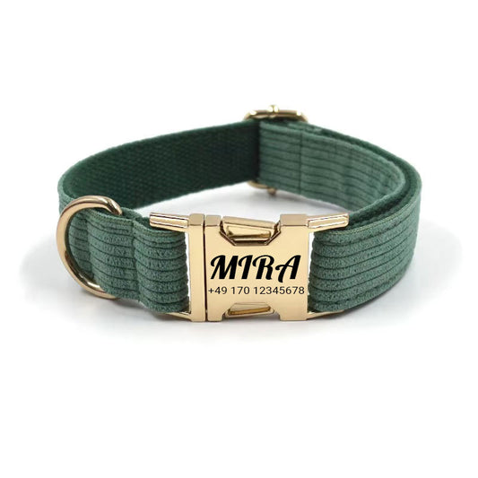 Collar para perro de pana personalizado "Mira" con grabado | Disponible en gris, rosa y verde