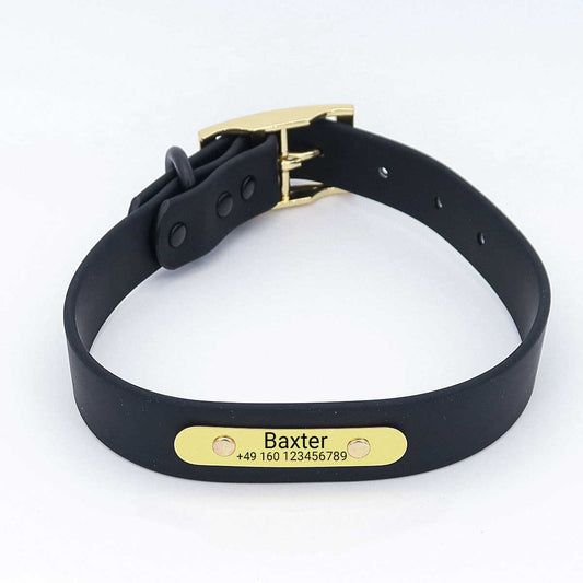 Collar para perro "Baxter" de biotano impermeable con grabado - Nombre y número de teléfono - Exterior - Verde o negro - S, M, L