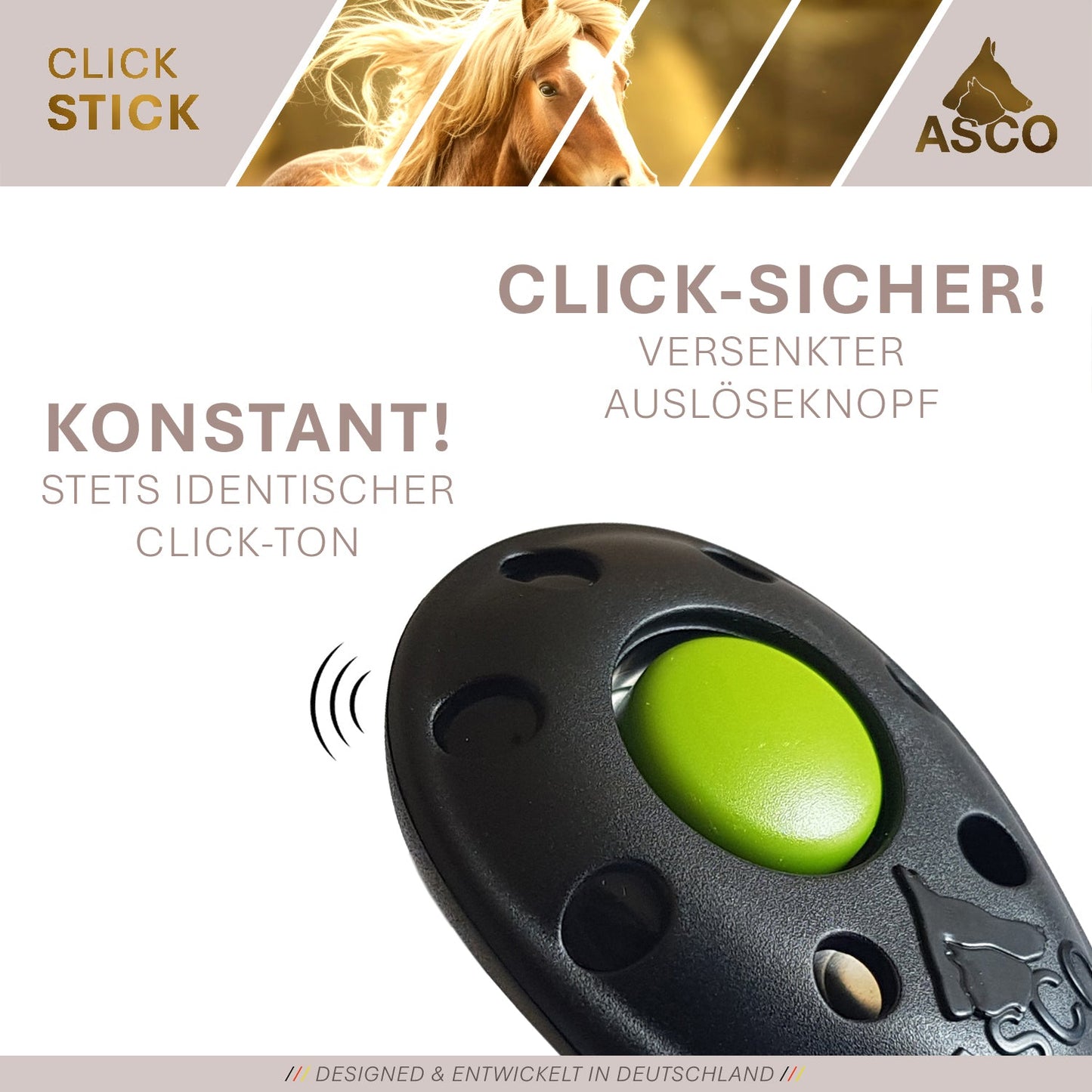ASCO ClickStick - Target stick con clicker premium desmontable - Target stick para adiestramiento con clicker de perros y gatos - Target stick extensible con clicker extra - Target stick para adiestramiento de objetivos