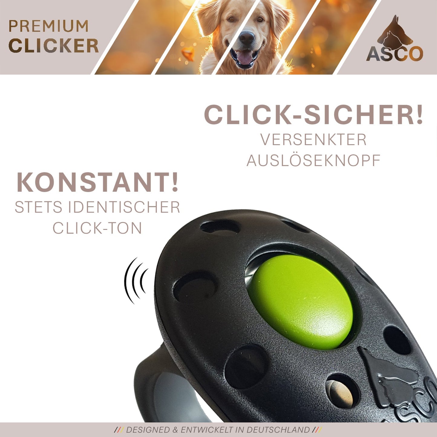 ASCO Finger Clicker - Clicker de adiestramiento premium para perros, gatos, caballos
