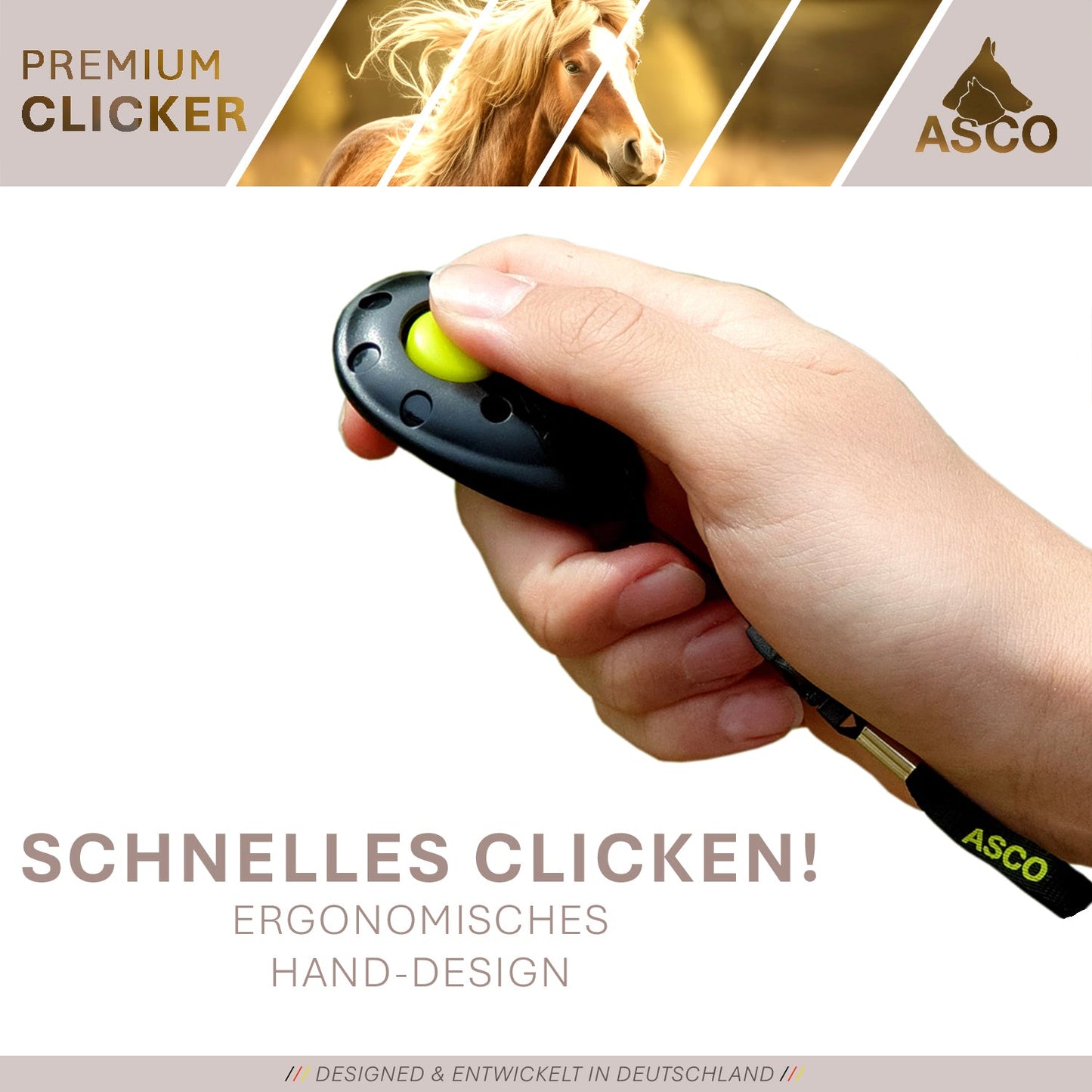 ASCO Finger Clicker - Clicker de adiestramiento premium para perros, gatos, caballos