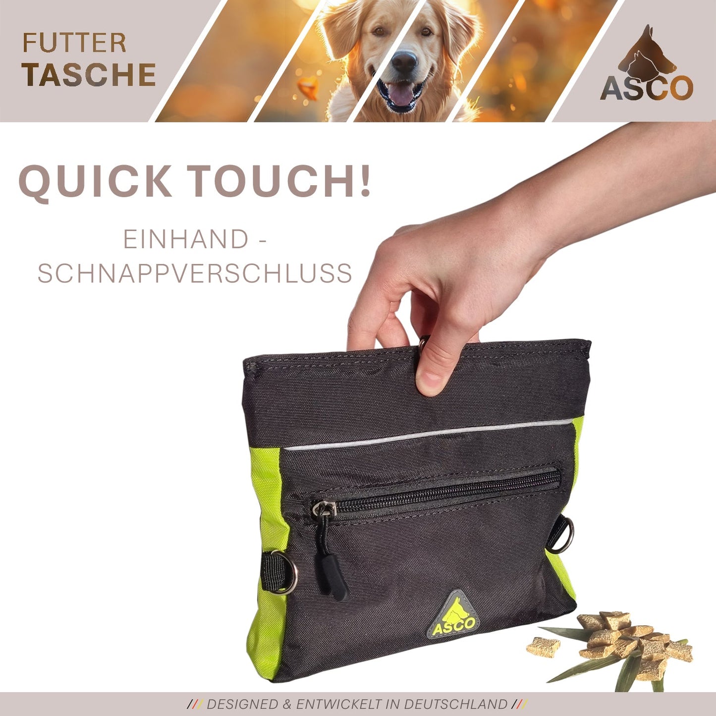 Bolsa para comida ASCO con cierre a presión con una sola mano, bolsa para golosinas 20x20 cm, bolsa para golosinas QuickTouch