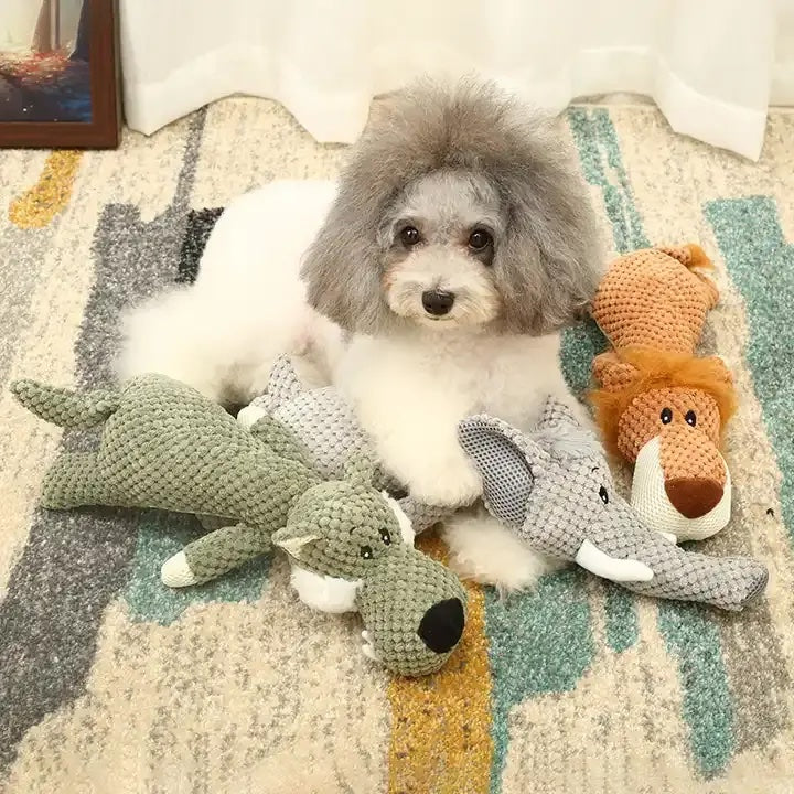 Simpático juguete para perros, peluche, juguete aportier con función de chirrido