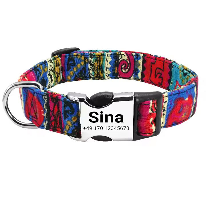 Collar para perros "Sina" – Personalizado con nombre y número | Ajustable, colorido y resistente 