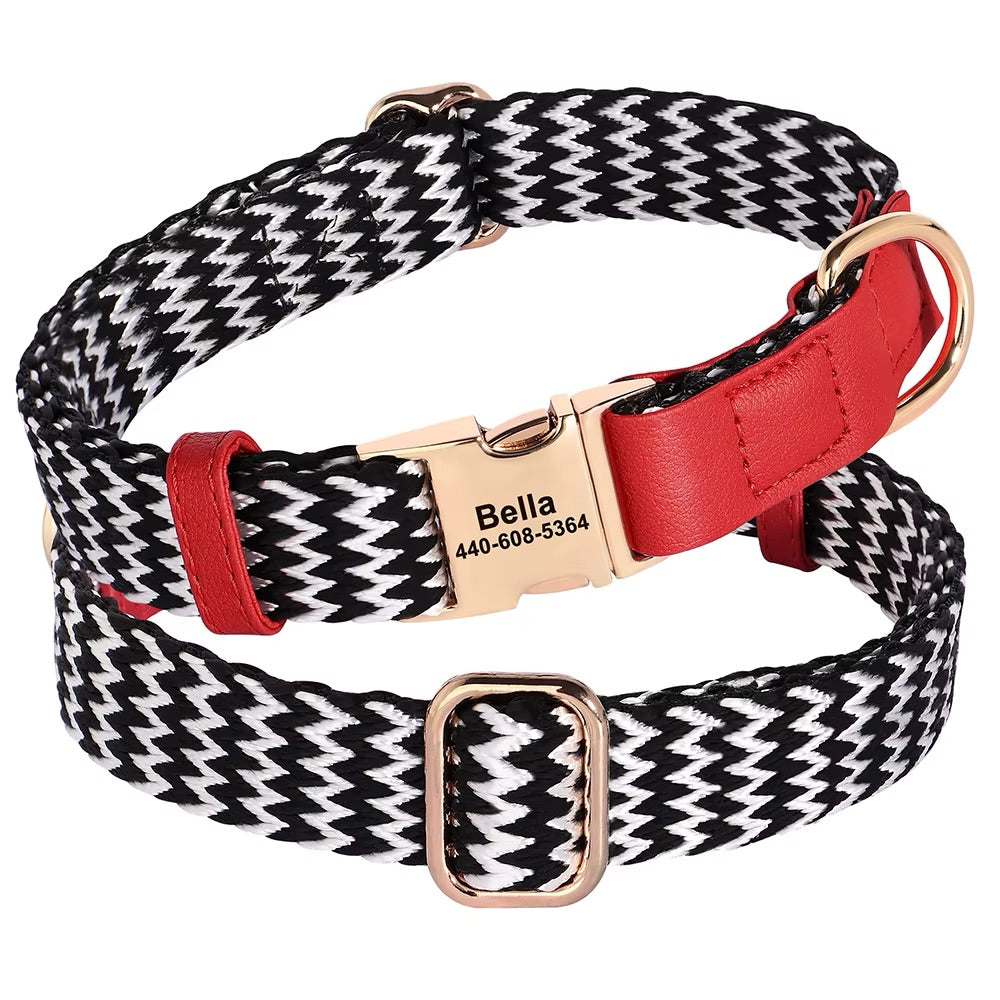 Collar personalizado para perro Lovi de nylon y cuero - Nombre y número de teléfono (S-L)